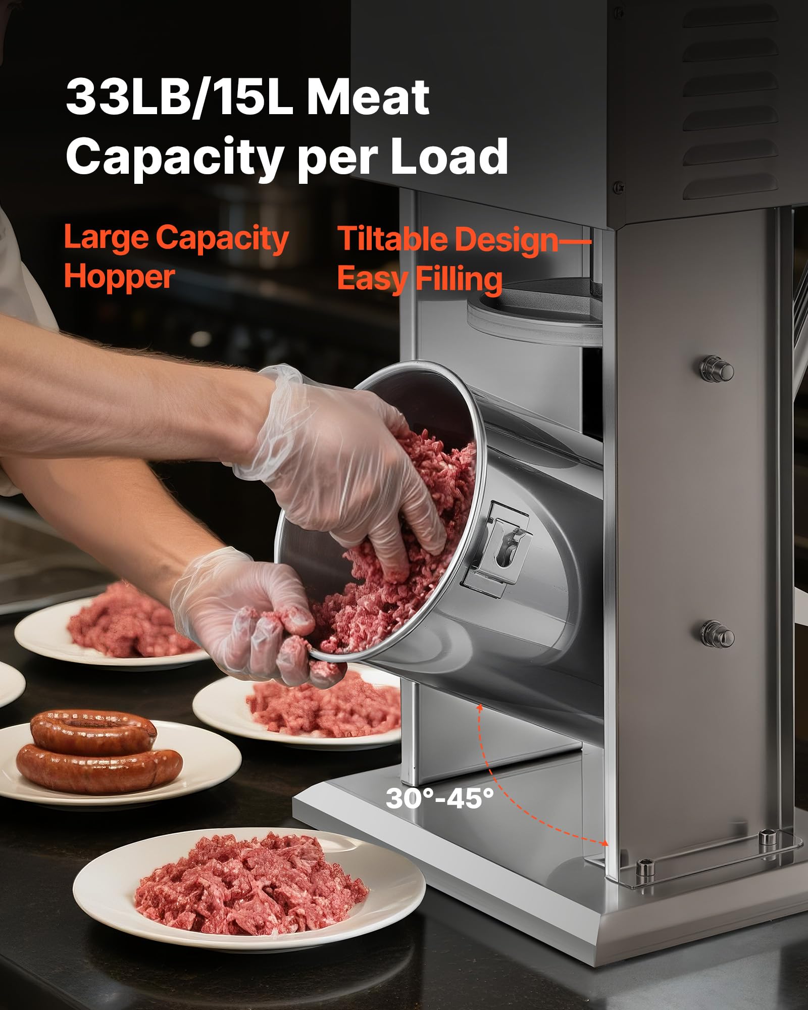 VEVOR Insaccatrice Elettrica per Salsicce, Insaccatrice Verticale per Carne da 35 L, Controllo della Velocità Continuo e Pedale, in Acciaio Inox con 4 Tubi di Insacco, per Uso Commerciale e Domestico