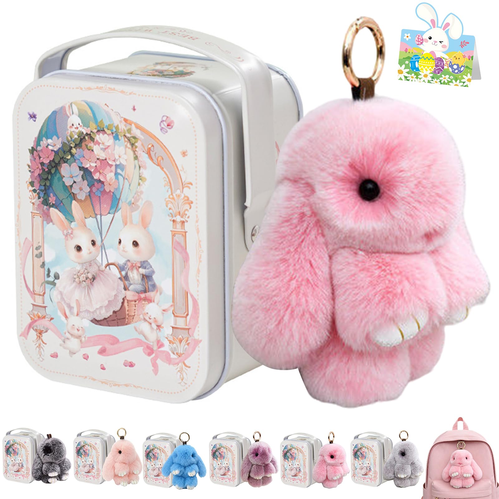 Bunny Lulu Keychain With Tin Box, Bunny Keychain Charm Bao Rabbit Pompom For Bags, Easter Girls Women Gift — view 25