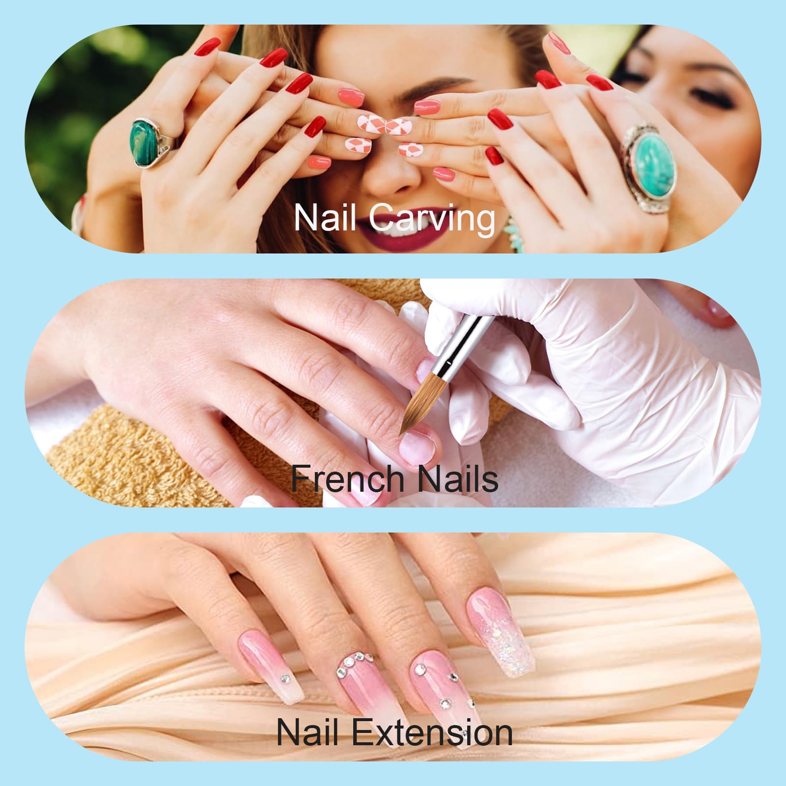 Kolinsky - Cepillo de uñas acrílicas, tamaño 14, 100% puro, cepillo para uñas 3D con mango azul degradado, diseño artístico en polvo, pincel para extensión y tallado de uñas, herramientas