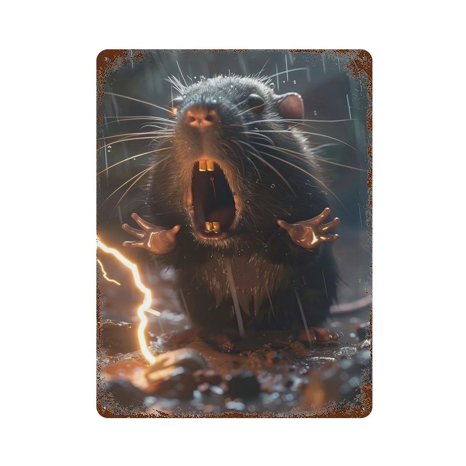 Rat Lightning Vintage Metal Tin Sign 15.7"x11.8", Industrial Home Decor for Garage, Pub Or Kitchen