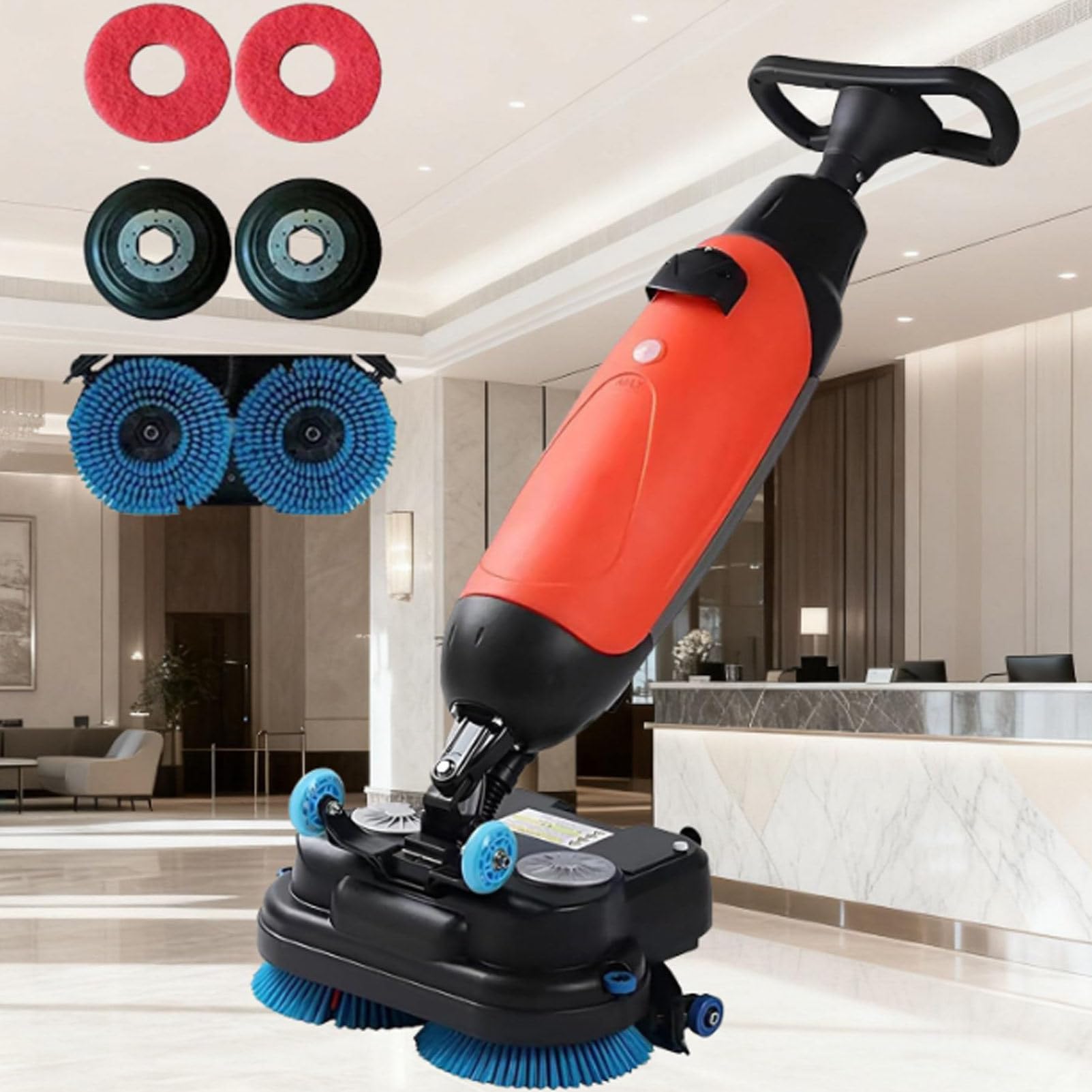 Cashwise Red Multi-Functional Floor Buffer Polisher Machine, Commercial Floor Washer, Dual Brush, Cordless Electric Floor Cleaner, Efficient Cleaning For Wooden Floors, Tiles, Terrazzo, Marble, Cement Floors