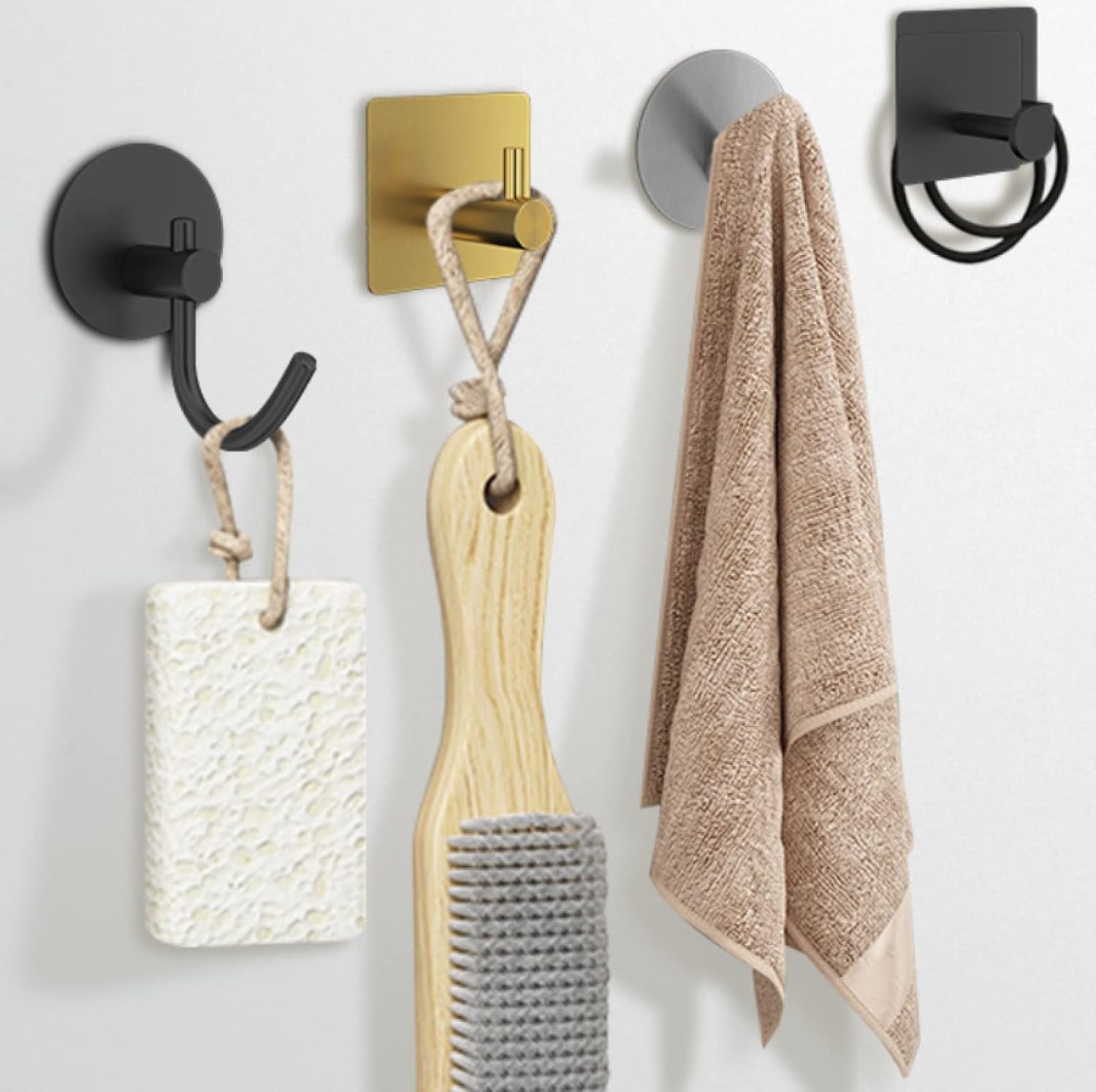Wall Hook，Door Hook, Coat Hooks 2Pcs Multi-Style 304 Stainless Steel Sticky Hook Kitchen Bathroom Toilet Coat Hook Towel Hook F Type Gold(Silver)