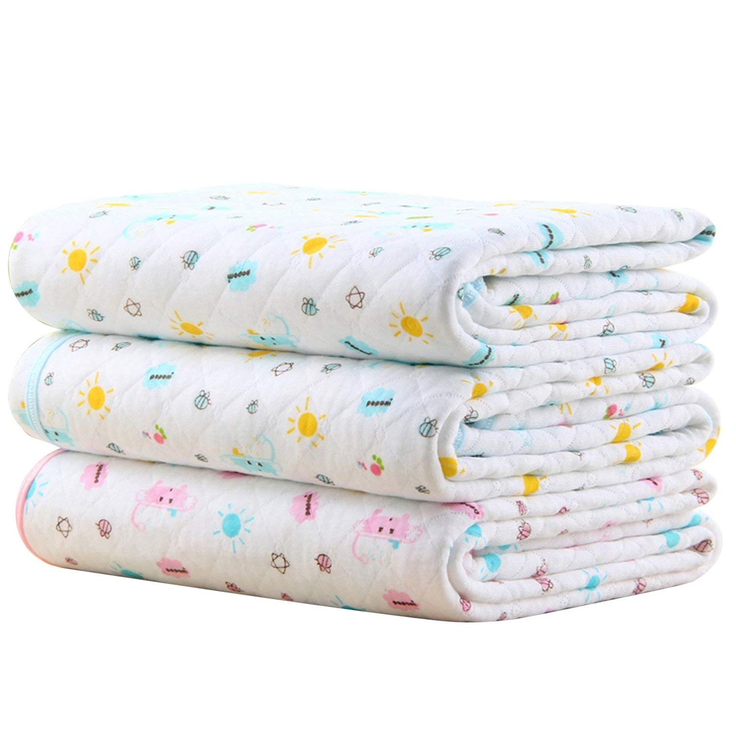 MBJERRY Waterproof Changing Pads Portable - Breathable Leak Proof Mattress Pad Protector Baby Changing Mat for Toddler, Kids Pack of 3 (pink+yellow+blue, S)