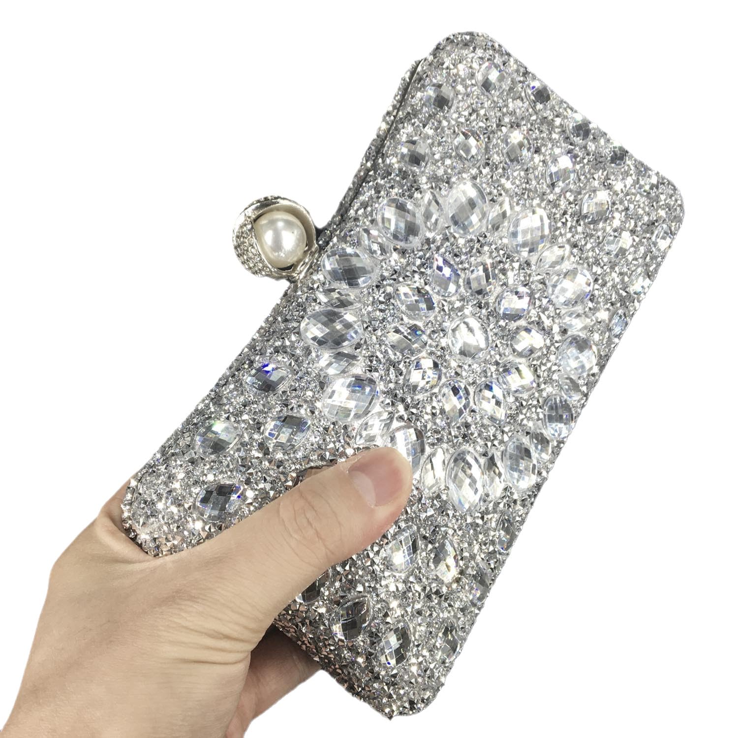 Boutique De FGG Chiusura a Perla Donna Borsa di Cristallo Borse da Sera del Partito con Strass Pochette e Clutch da sposa con diamante, Piccolo