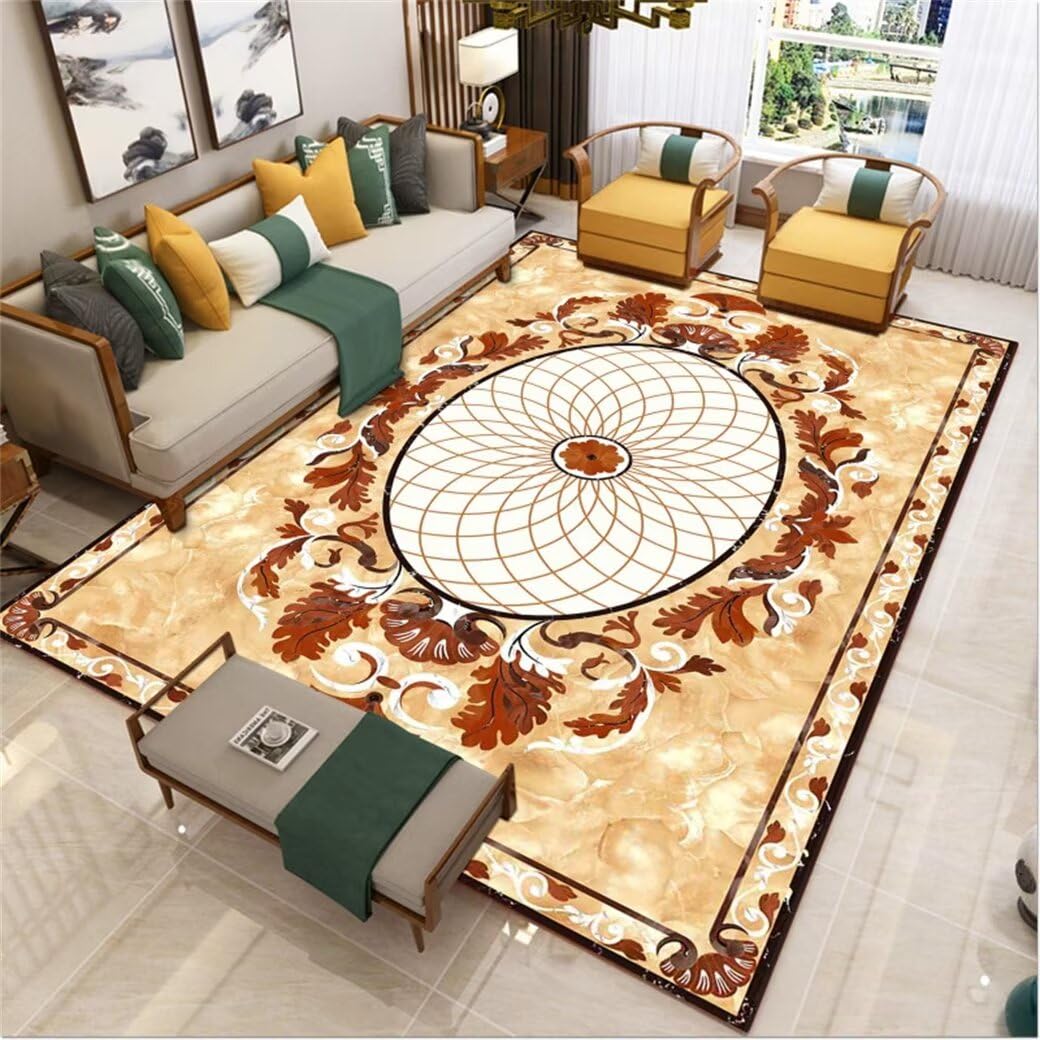 Tapis de salon lavable 200x200 cm à motif floral rétro jaune pour chambre d'enfant
