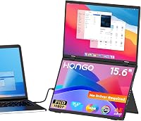 HONGO Hármas Hordozható Monitor 15.6" FHD IPS 360° Összehajtható Kijelző Dupla Hangszóróval - Laptop/PC/Mac/PS4/PS5 Kompatibilis Bővítőképer 1