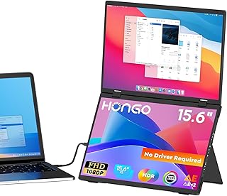 HONGO Monitor Portátil de 15,6", Extensor de Ecrã Portátil 1080P HDR Rotação 360° Monitores Triplos com Suporte, Monitor...