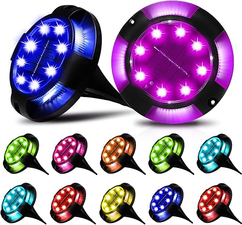 Luces solares impermeables para exteriores, luces solares que cambian de color, luz solar de tierra, 12 luces LED de jardín, paquete de 12 luces de