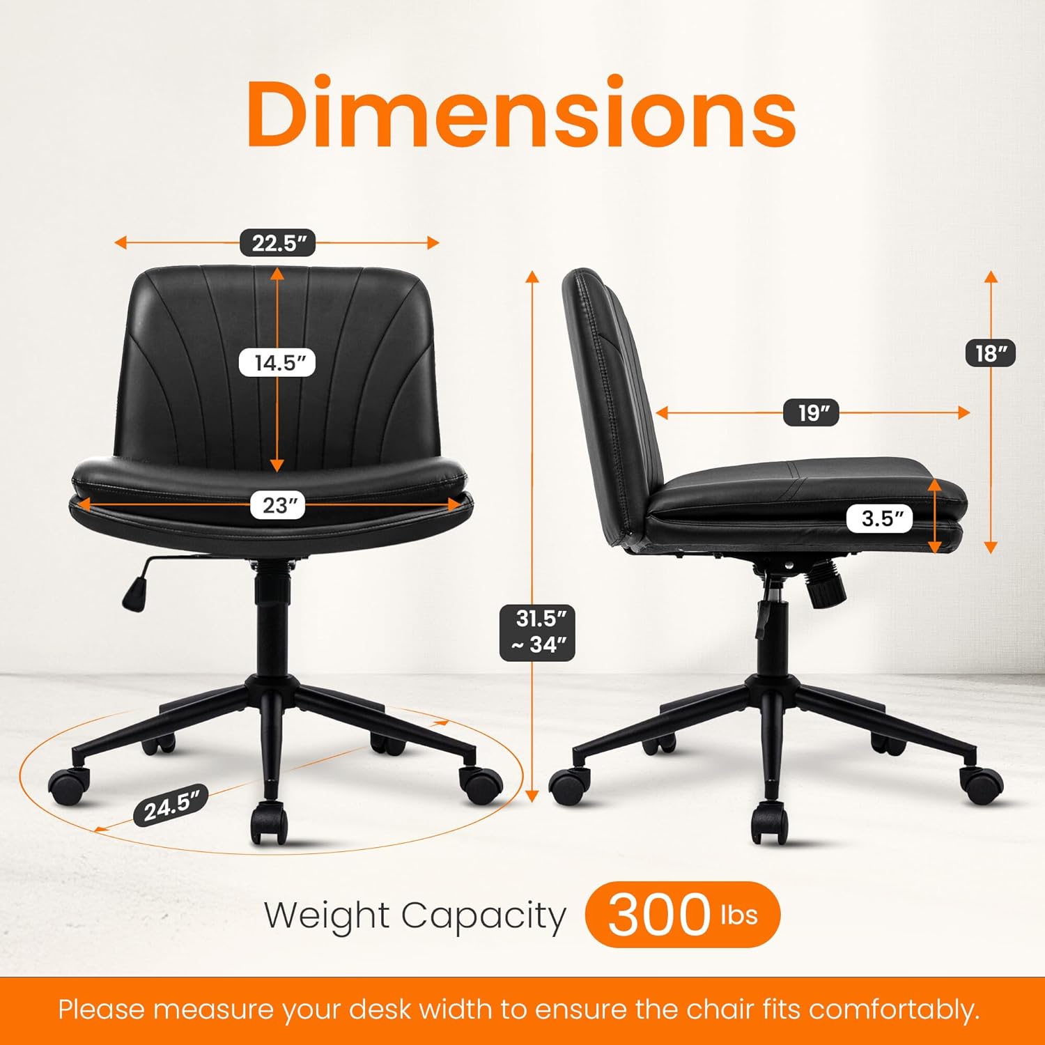 neo chair criss cross chair with wheels armless cross legged office desk wide comfy vanity makeup chair adjustable swivel rolling computer for home office pu leather (black) black pu faux leather