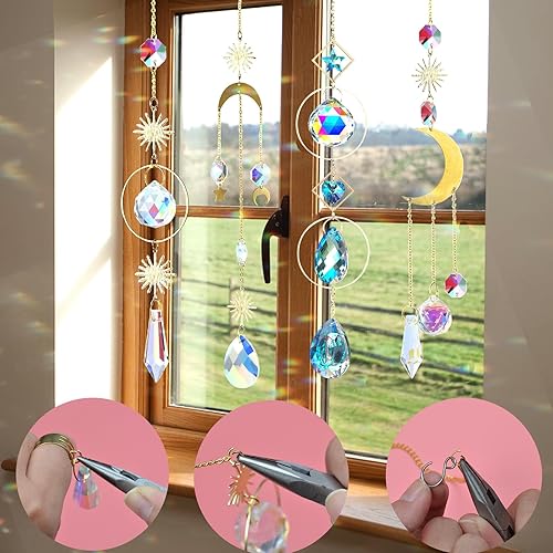 Miniatura 3 de Juego de 370 piezas de atrapasoles de cristal, lámparas de araña colgantes, piezas de prismas de arco iris, colgantes para colgar ventanas de