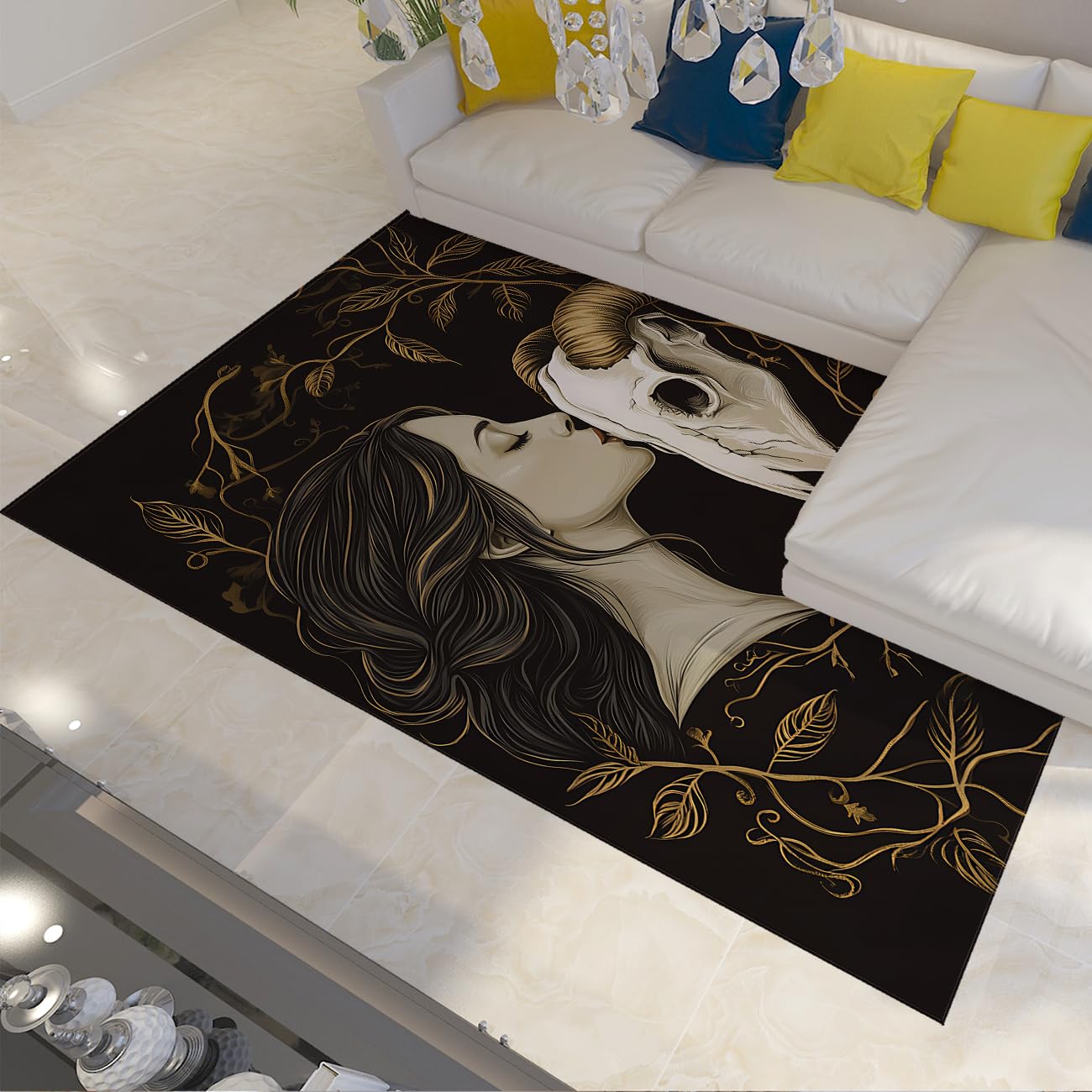 Tapis Gothique Chic Fille Crâne de Chèvre Tapis Doux Haut de Gamme 120x200