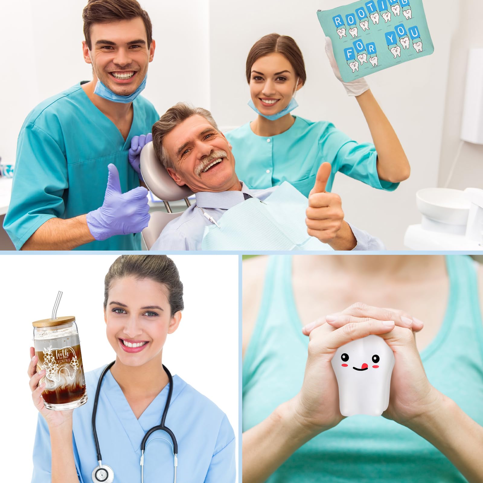 डेंटल हाइजीनिस्ट प्रशंसा उपहार सेट - नर्सों और मेडिकल स्टाफ के लिए प्रेरणादायक ग्लास कप, टोट बैग और स्ट्रेस टॉय