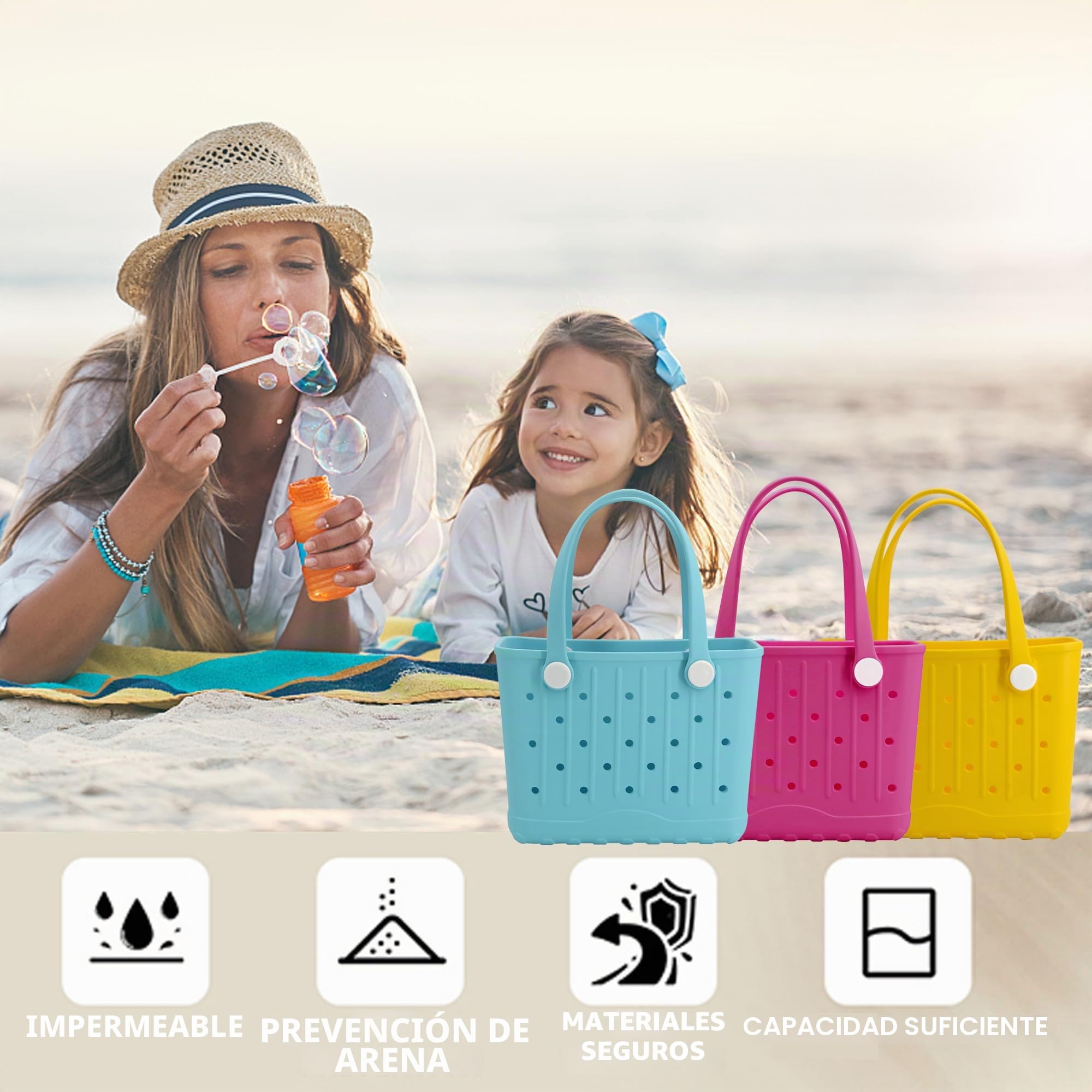 Bolsa de goma pequeña para playa, impermeable, lavable, portátil, abierta, para deportes, playa, barco, al aire libre