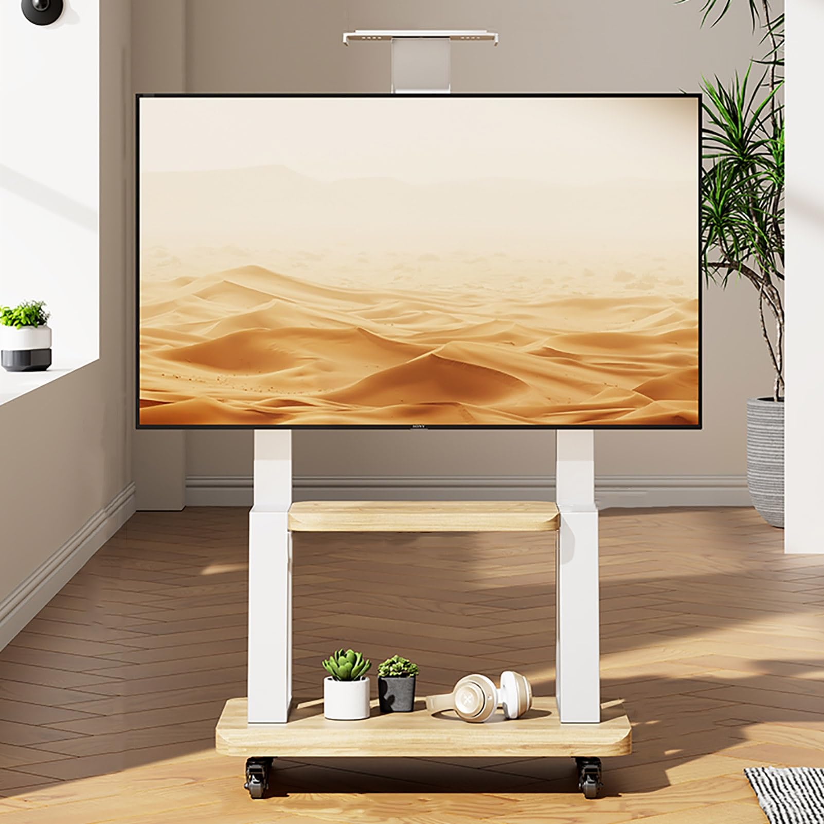 Support TV mobile pour chambre et petit dortoir gain de place blanc