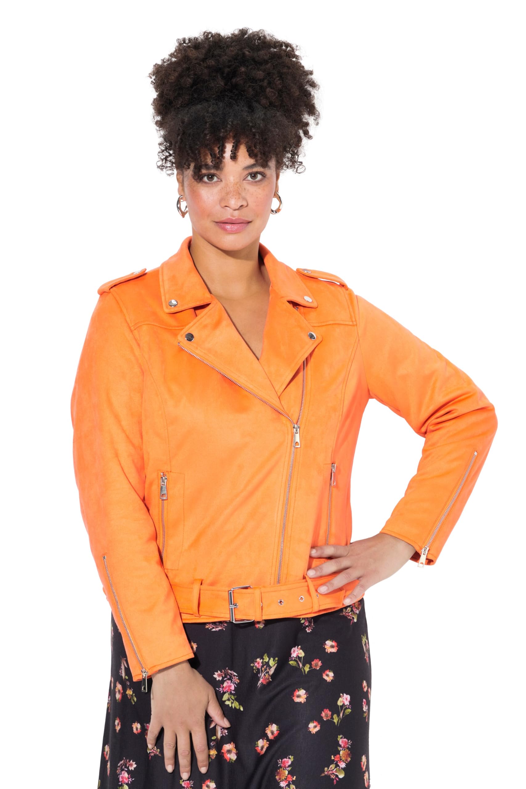 MIAMODA Damen große Größen Übergrößen Plus Size Bikerjacke, Veloursleder-Optik, Revrskragen 838772