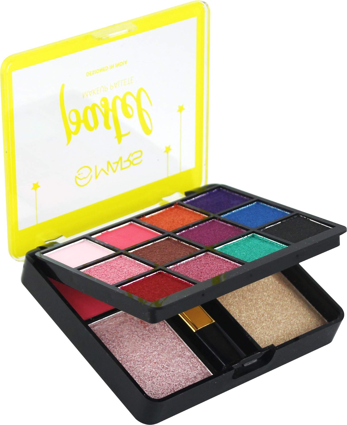 MARS 12 Eyeshadow + 2 Highlighter + 2 Blusher + 1 Brush, Shade-A, Multi