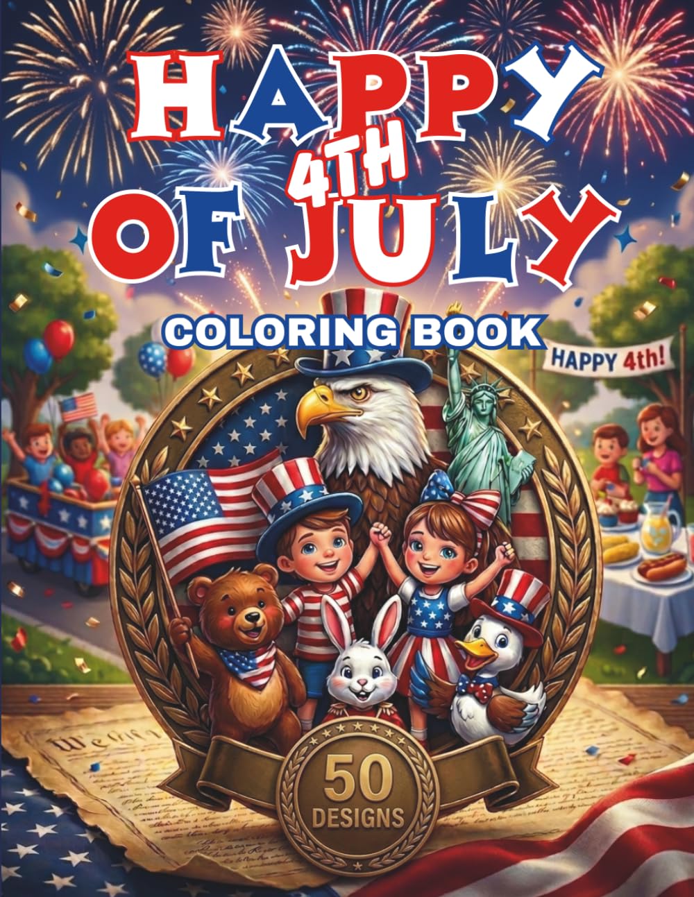 Happy 4th of July Coloring Book: Fun and Easy Patriotic Summer Coloring Pages for Kids and Teens