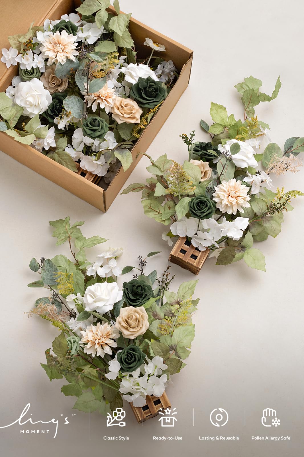 Ling's moment 17,5" hoch stehende künstliche Blumen Arrangements 4pcs Herbst Hochzeit Gang Läufer Stuhl Dekorationen Smaragd & Tawny Beige Tafelaufsätze