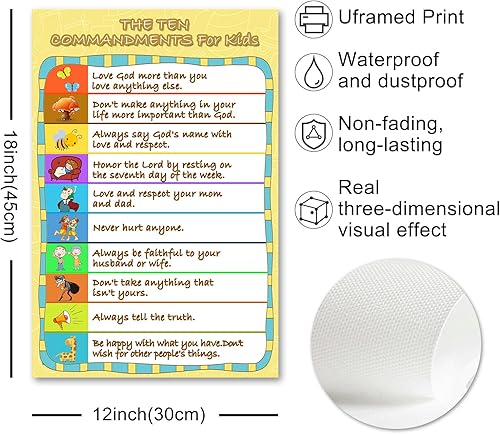 Miniatura 2 de DUOJOYMO The Ten Mandments for Kids - Decoración de pared para niños, escrituras religiosas, versículo bíblico, arte de pared para aula, iglesia,