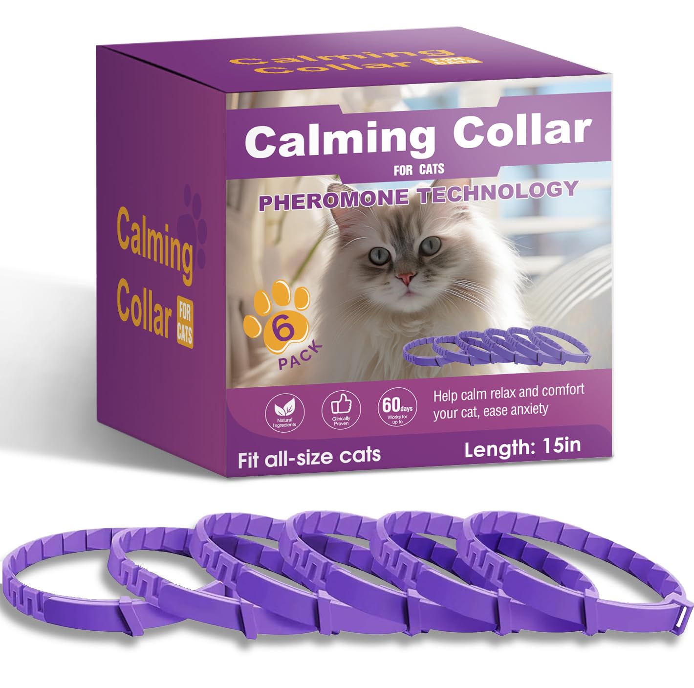 Calming Collar for Cats 6 Pack Cat Calming Collar with Soothing Cat Pheromone Collar Technology Helps Relieve Cats Anxiety Relief Stress Adjustable Fit Long-Lasting 30 Days Grey