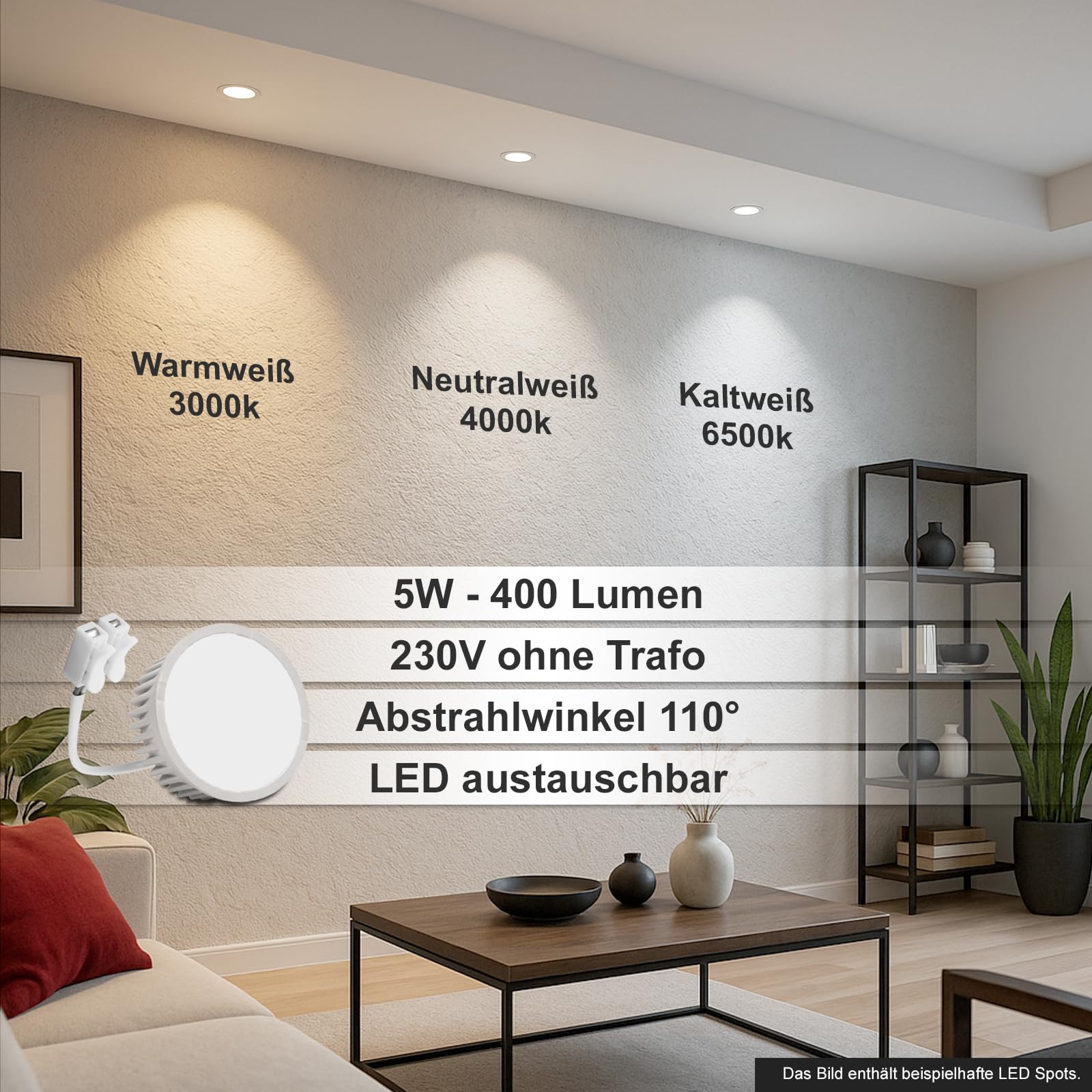 trendlights24 Decora LED Einbaustrahler flach dimmbar Gold 230V 5W 5er Set | extra flach, ET 35 mm, LED Spot, 400lm, Kaltweiß, 6500K, austauschbar, Deckenspots, Decken Einbauleuchte, rund, schwenkbar