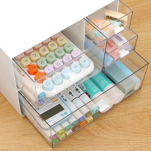 Miniatura 7 de LETURE Organizador de escritorio de oficina de papelería con 4 cajones, organizador de maquillaje de tocador, organizador de almacenamiento de