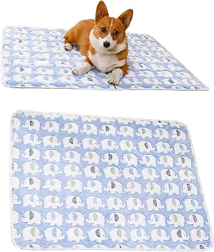2Pack Washable Pee Pads for Dogs Reusable Puppy Pads Plush Absorbent Whelping Pads with Print Non-Slip Waterproof Pet Training Pads Blue Elephant, 34x45cm
