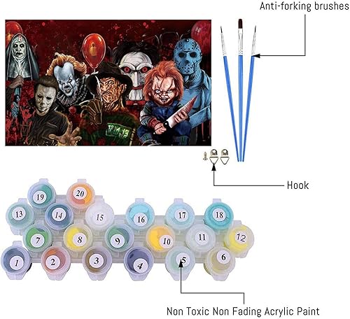 Miniatura 3 de Pintura de Halloween por números para adultos, kit de pintura grande de terror por números para principiantes, pintura al óleo de color acrílica