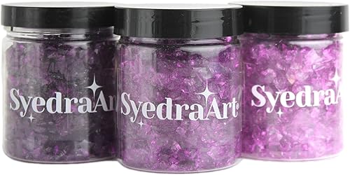 Miniatura 104 de Syedra - Juego de 3 piezas de vidrio triturado para manualidades, arte de resina, piezas de espejo de color triturado, 1 libra (amarillo)