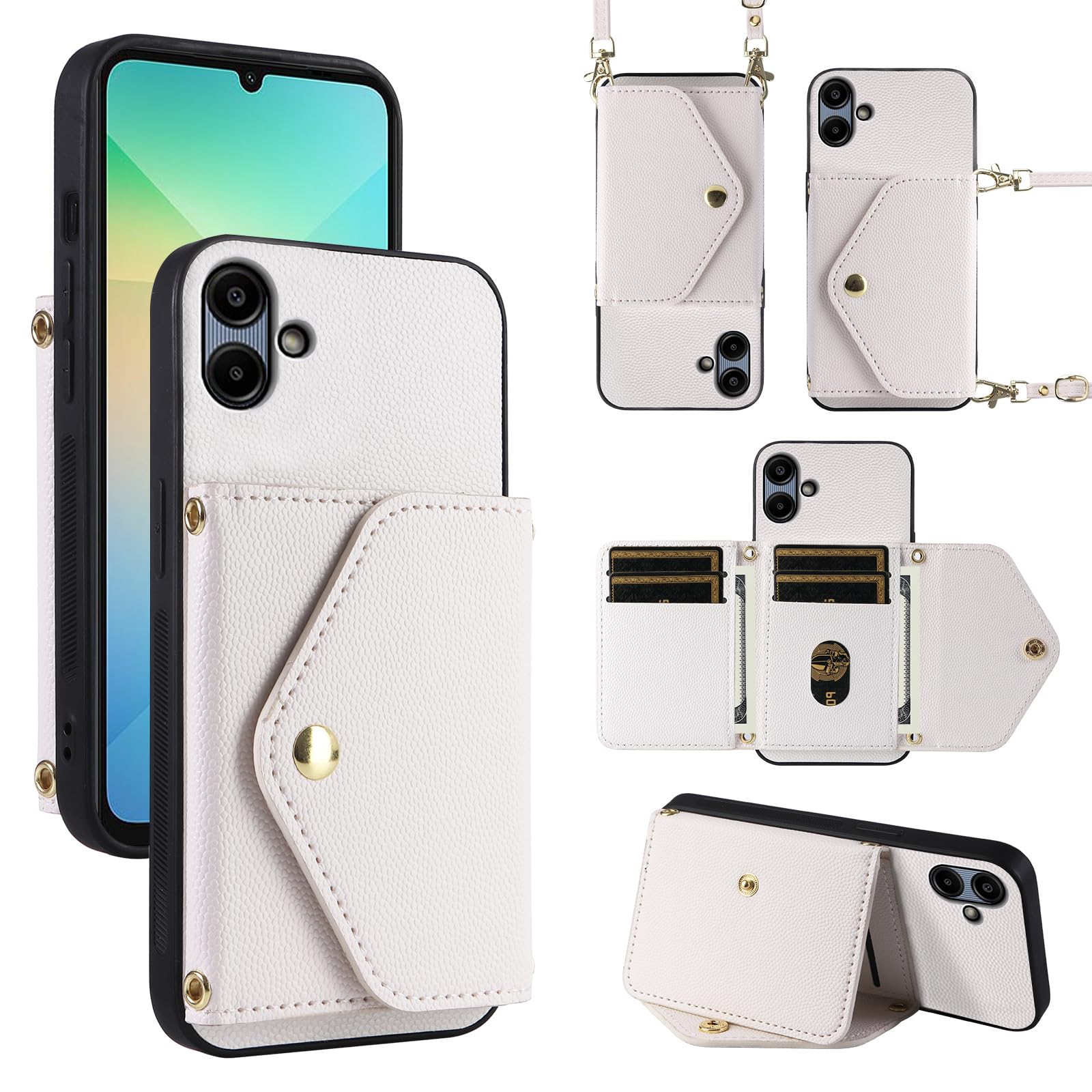 Dibosom Minimalist Wallet Case for Samsung Galaxy A06 with Shoulder Strap,6 Card Slots Thin Slim Flip Purse,PU Leather Credit Card Holder Stand
