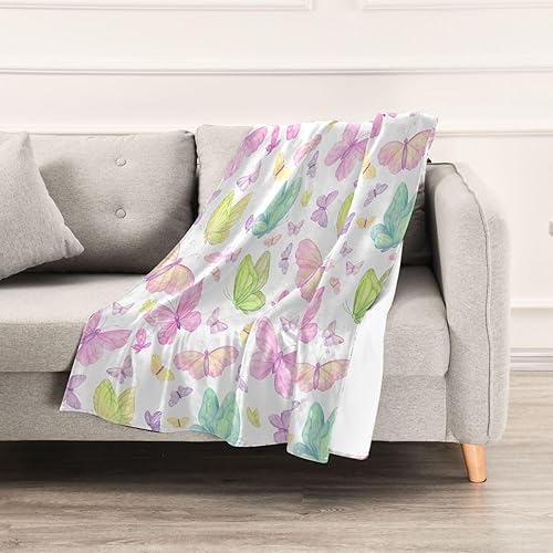 Miniatura 5 de Butterflies on White Pink Ultra-Soft Flannel Blanket, Microfiber Holiday Flannel Fleece Blanket Adults Kids Bed Travel Travel Throws 60"x90" Flannel