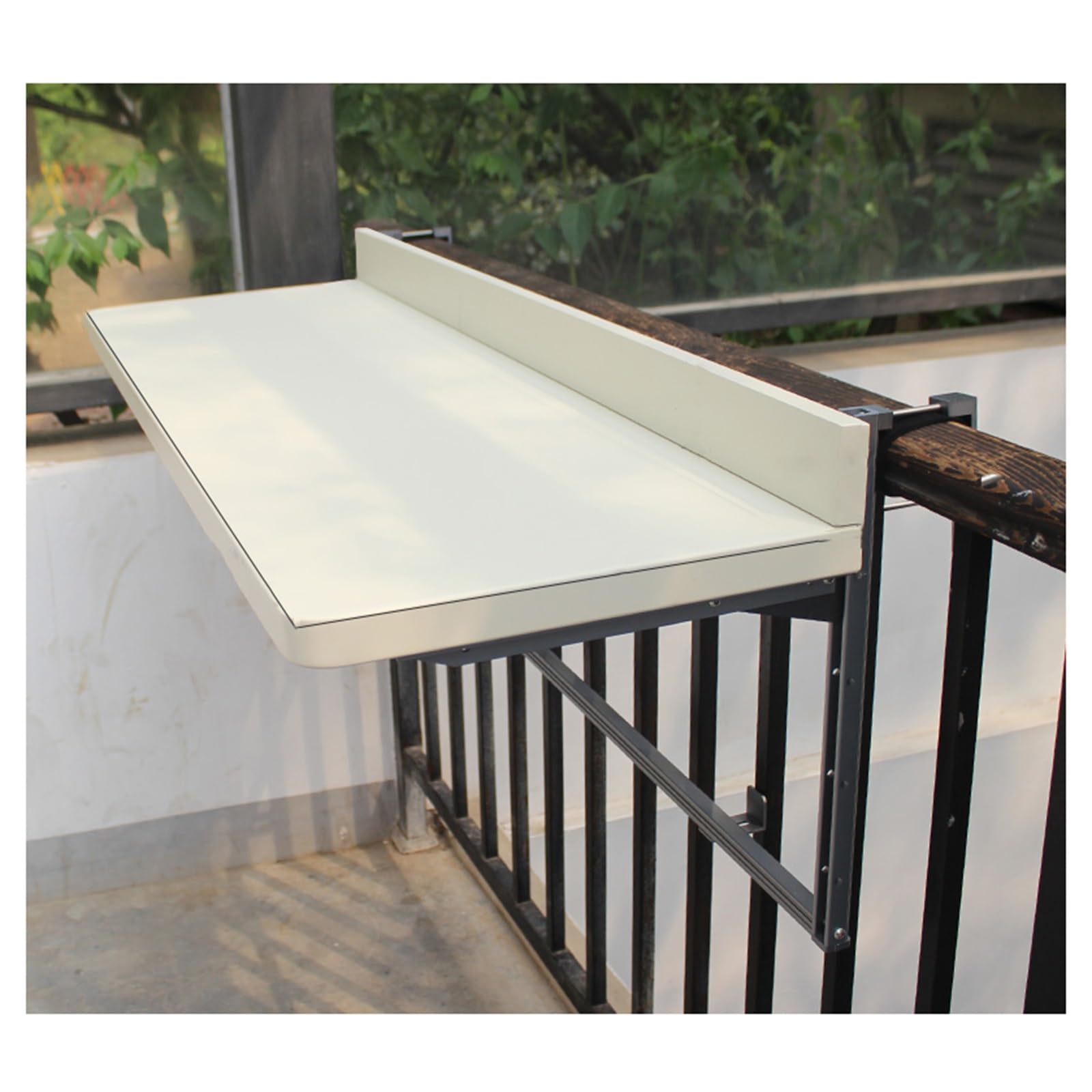 ZHANGGL Outdoor Folding Balcony Bar - HDPE Railing Mounted Patio Bar for Garden Deck, Space-Saving Design, White, L120*W39cm - Perfect for Entertaining & Relaxing