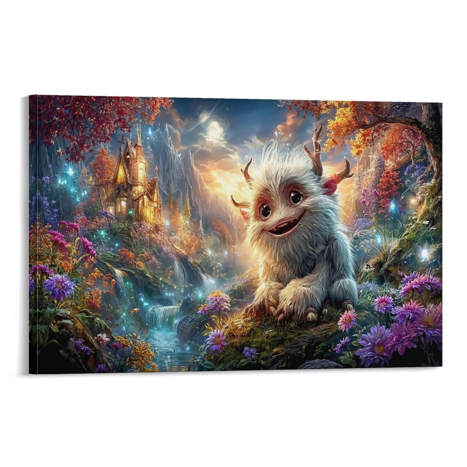 XPASHIQWC Magical Forest Wall Decor Poster Cute Creature Canvas Prints Picture Modern Canvas Wall Art Picture Wall Hanging for Living Room Bedroom Home Decorations 24x36inch(60x90cm)