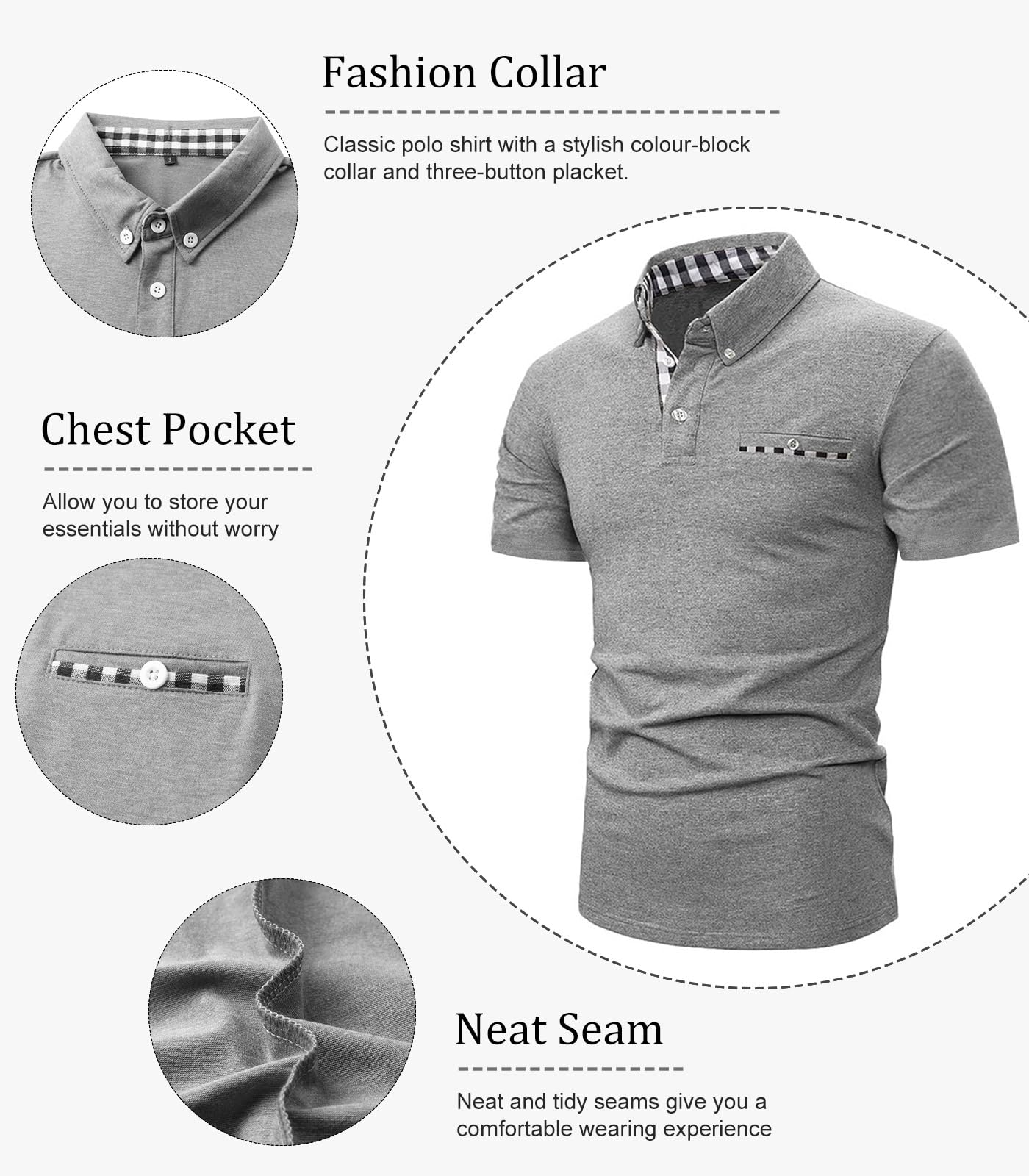 Zetieny Polo Uomo Manica Corta Traspirante Golf T-Shirt Tennis Polo Shirt Estiva Abbigliamento da Lavoro Magliette