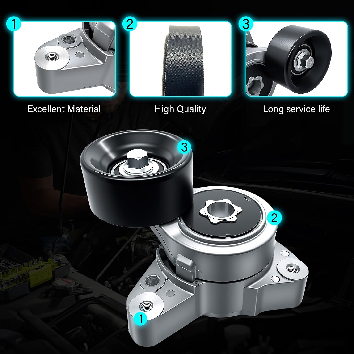 90K-38278D Drive Belt Tensioner Idler Pulley Kit Fits for Honda CRV CR-V 4 Cyl 2.4L 2012-2014 Replace Part 38278, 36769, K070663 Complete Kit