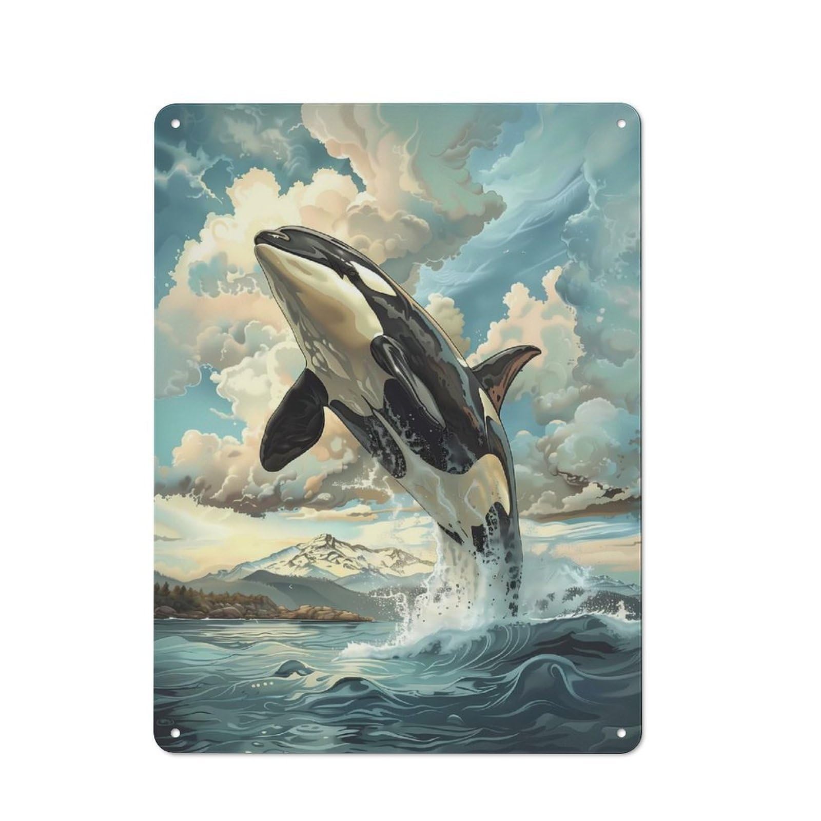 Junmoney Majestic Orca Rising Metal Wall Sign 40X30cm Featuring For Café Or Restaurant, For Vintage Wall Decor Fans, For Metal Sign Collectors