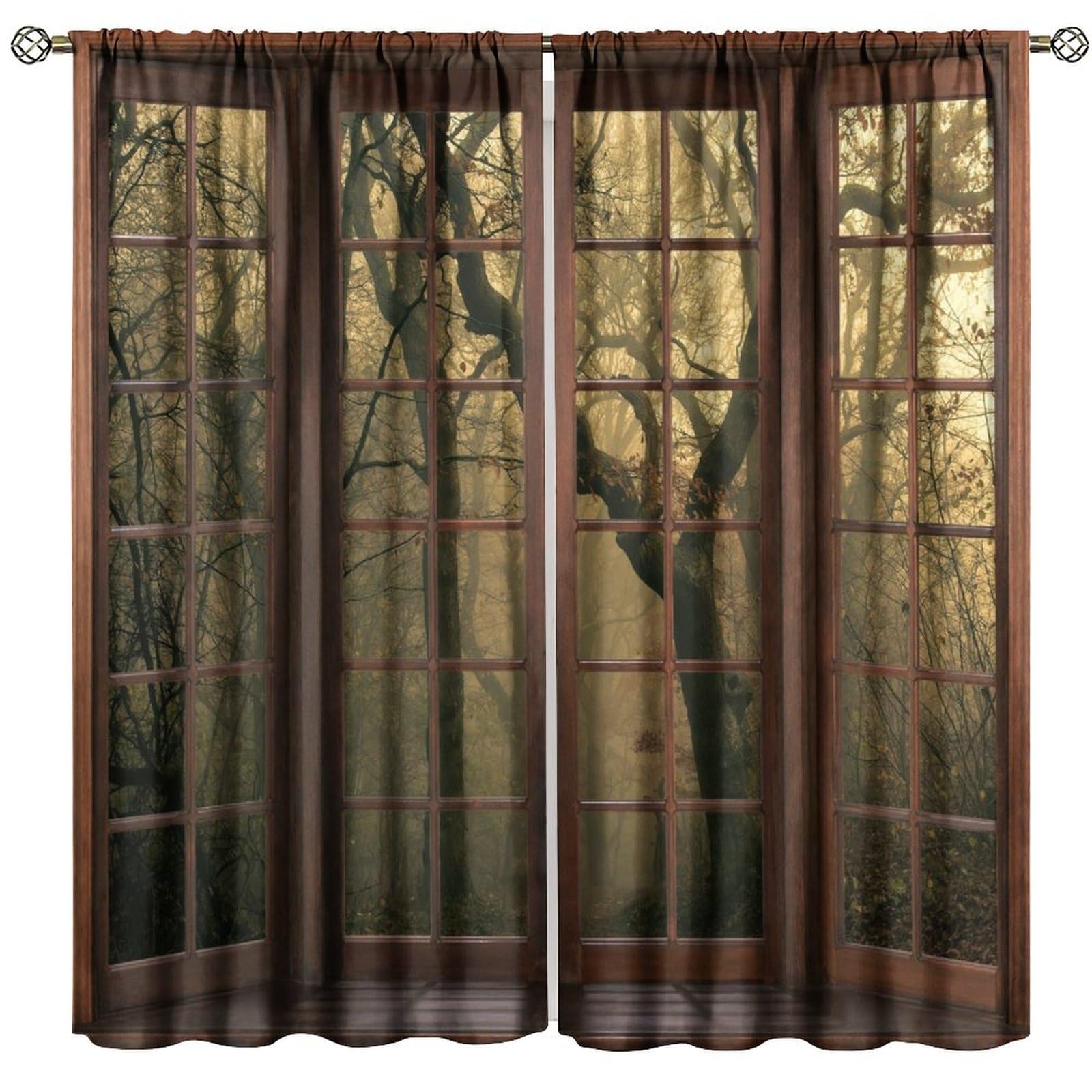 Nanacur Forest Landscape Blackout Window Curtains, Tree Jungle Woodland Nature Scenery Print Window Drapes, for Living Room Bedroom Kitchen 31.5(W)*72