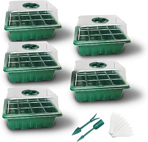 HUMASOL Bandeja de inicio de semillas con luz de crecimiento, kit de inicio de semillas de 5 piezas con luz, bandejas de inicio de plántulas con