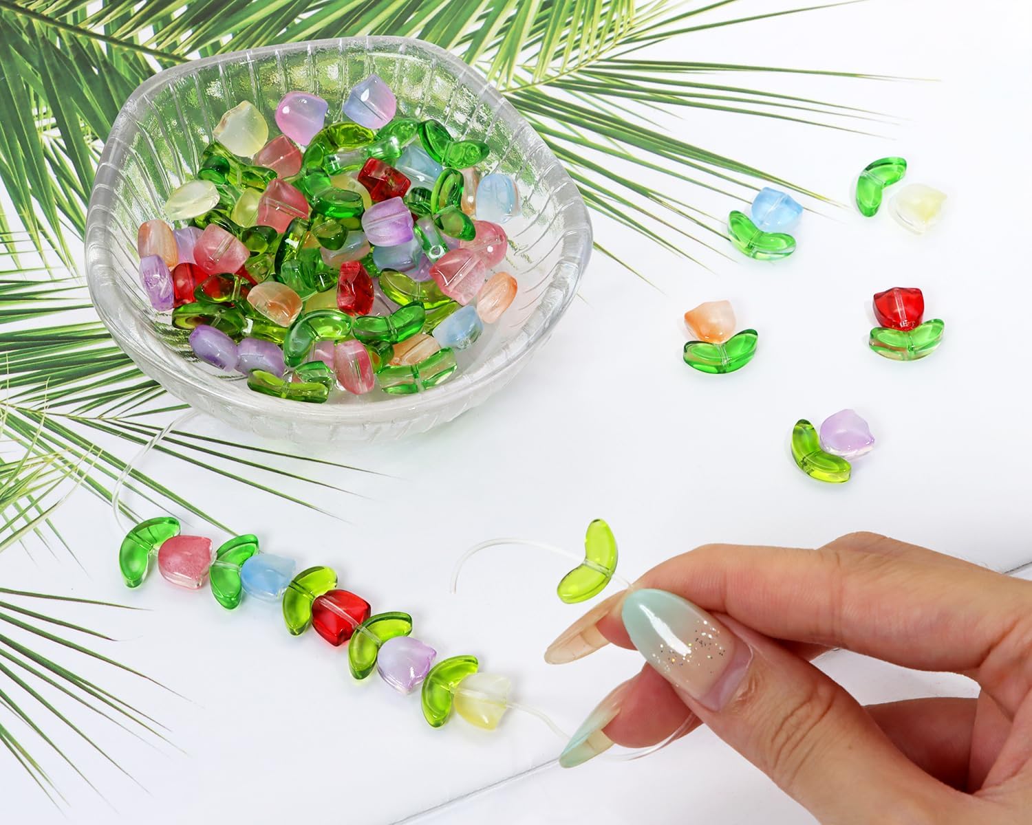 Penta Angel Tulip Beads 50Pcs(25Sets) Assorted Color Transparent Glass Flower Beads Handcrafted Acrylic Spacer Loose Beads Charm for Earrings Bracelets Necklace Jewelry Making (50) - Image 3