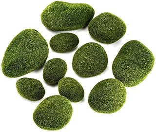 Dimensioni assortite Moss Covered Rocks, Include 12 Pezzi di Pietre Sintetiche Decorative Artificiali Sfere Verdi, Ottimo per terrario/Vivarium/Vasi/Giardino fatato