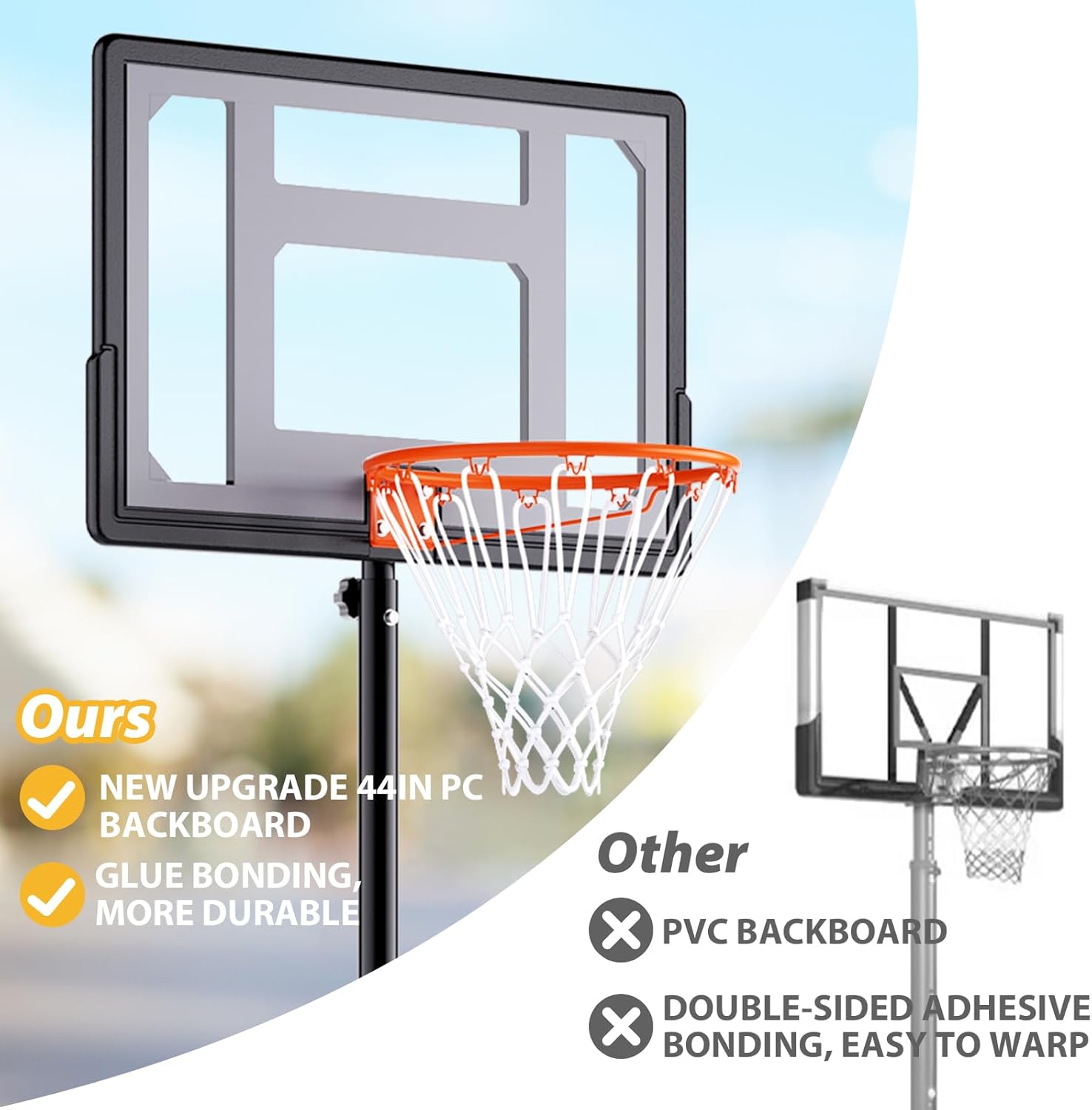 AWII Sports Basketball Hoop Outdoor 10ft Adjustable, Portable Basketball Goal with 32/40 Inch Outdoor Basketball Hoop & Goals for Kids Youth Adults Play in Backyard/Courts/Indoor