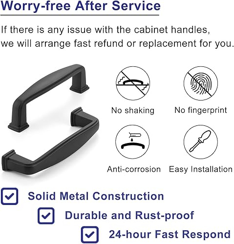 Miniatura 4 de ASKANO ZP2202 - Tirador de 3 pulgadas con agujeros centrales, color negro, para armario de cocina, paquete de 10, herrajes sólidos para cajones,