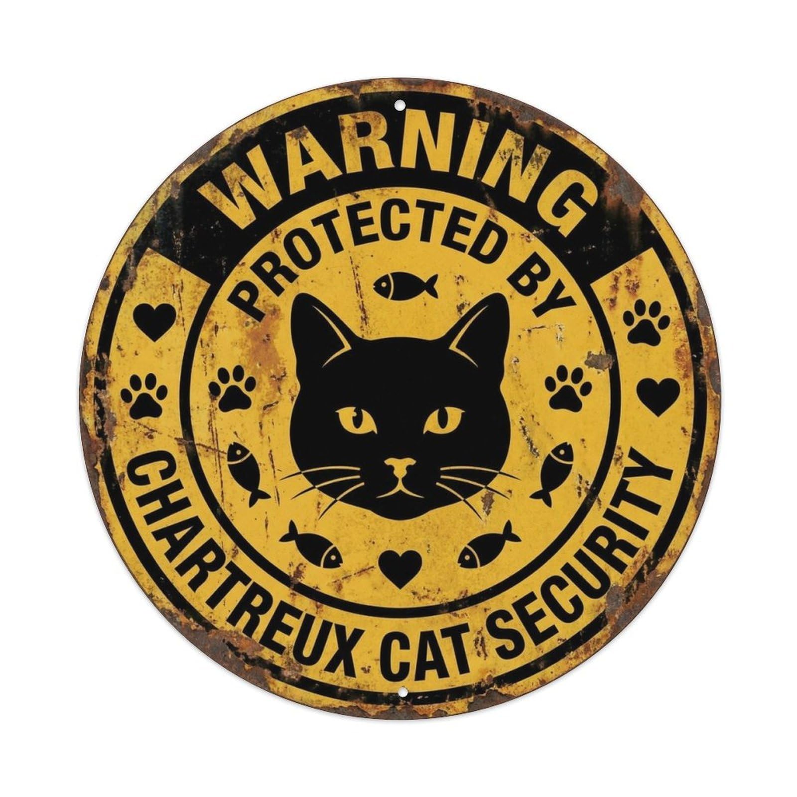 Chartreux Cat Security Warning Vintage Orange Metal Tin Sign