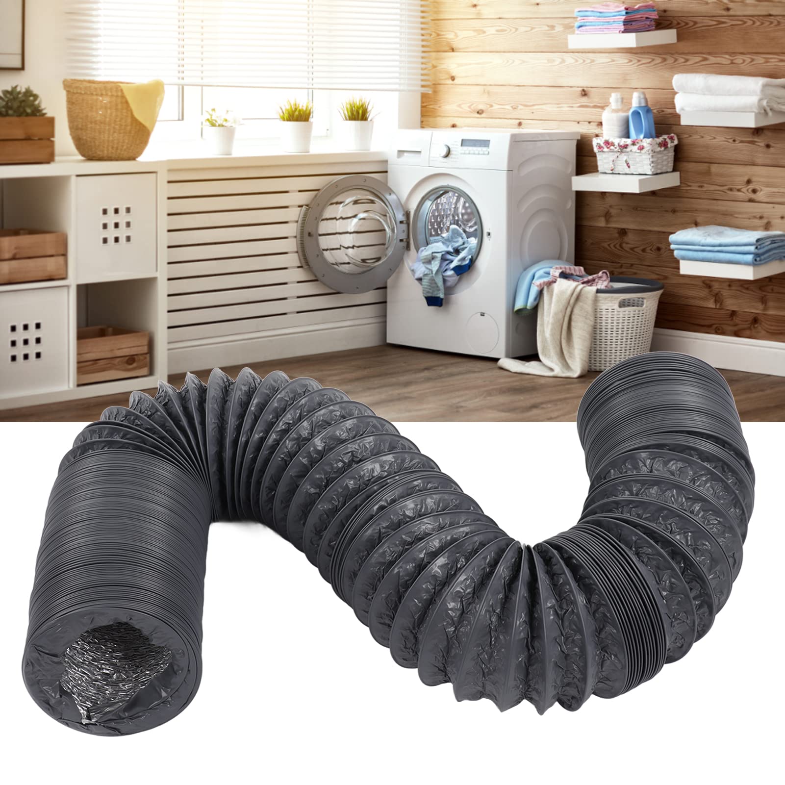 Condotto Flessibile in Alluminio da 1 m, Tubo Flessibile di sfiato dell'essiccatore con Condotto di Ventilazione a Morsetto per Prese d'Aria, Porte per Tubi(6inch)