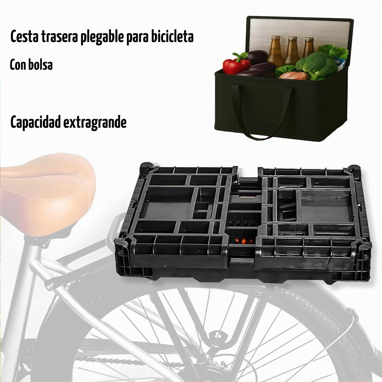 Cesta Bicicleta Delantera,Cestas Bicicletas Plegables,Bolsas Bicicletas Traseras,Desmontable,Multiusos,Fácil Instalar para Diferentes Bicicleta Plegable y Mountain Bike