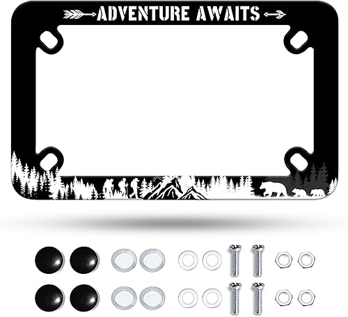 Miniatura 11 de Marco de matrícula de motocicleta con bandera americana retro en negro y blanco, marco de placa de matrícula de acero inoxidable, divertido soporte