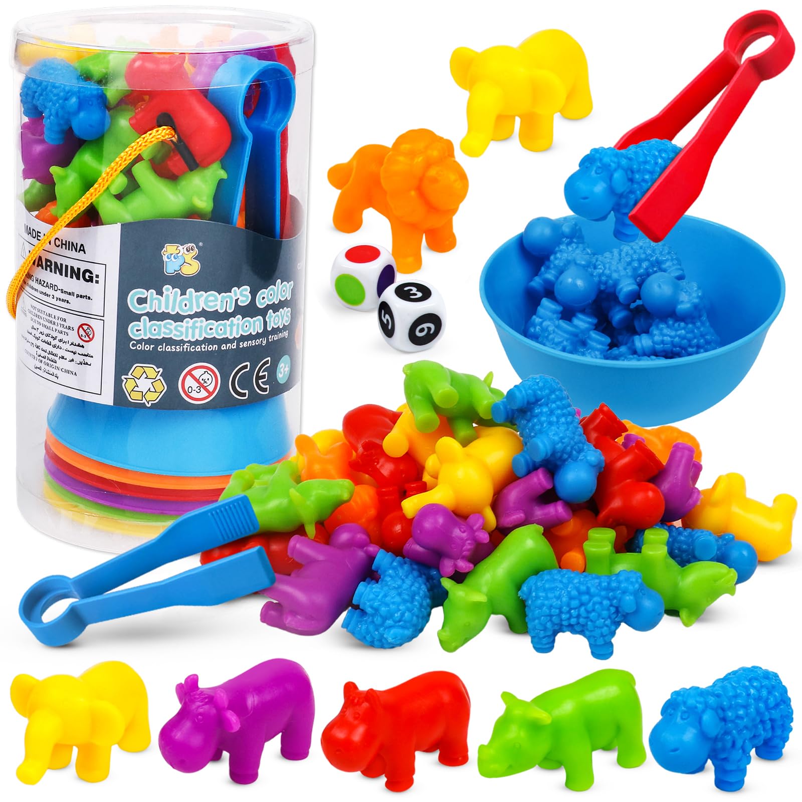 Counting Animals Color Sorting Stacking Matching Games with Rainbow Bowls Montessori Preschool Educational Learning Activities Fine Motor Skills Toys Easter Gift for Toddlers Ages 3+