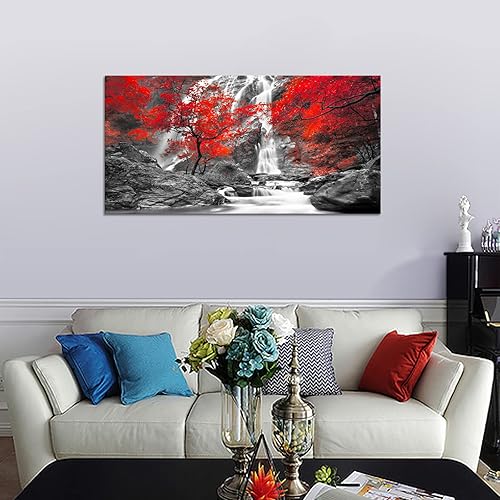 Miniatura 5 de LUEAXRG Arte de Lienzo de Cascada para Pared Imágenes de Lienzo de Bosque Hojas de Árbol Rojo Paisaje Decoración de Pared Arte Contemporáneo