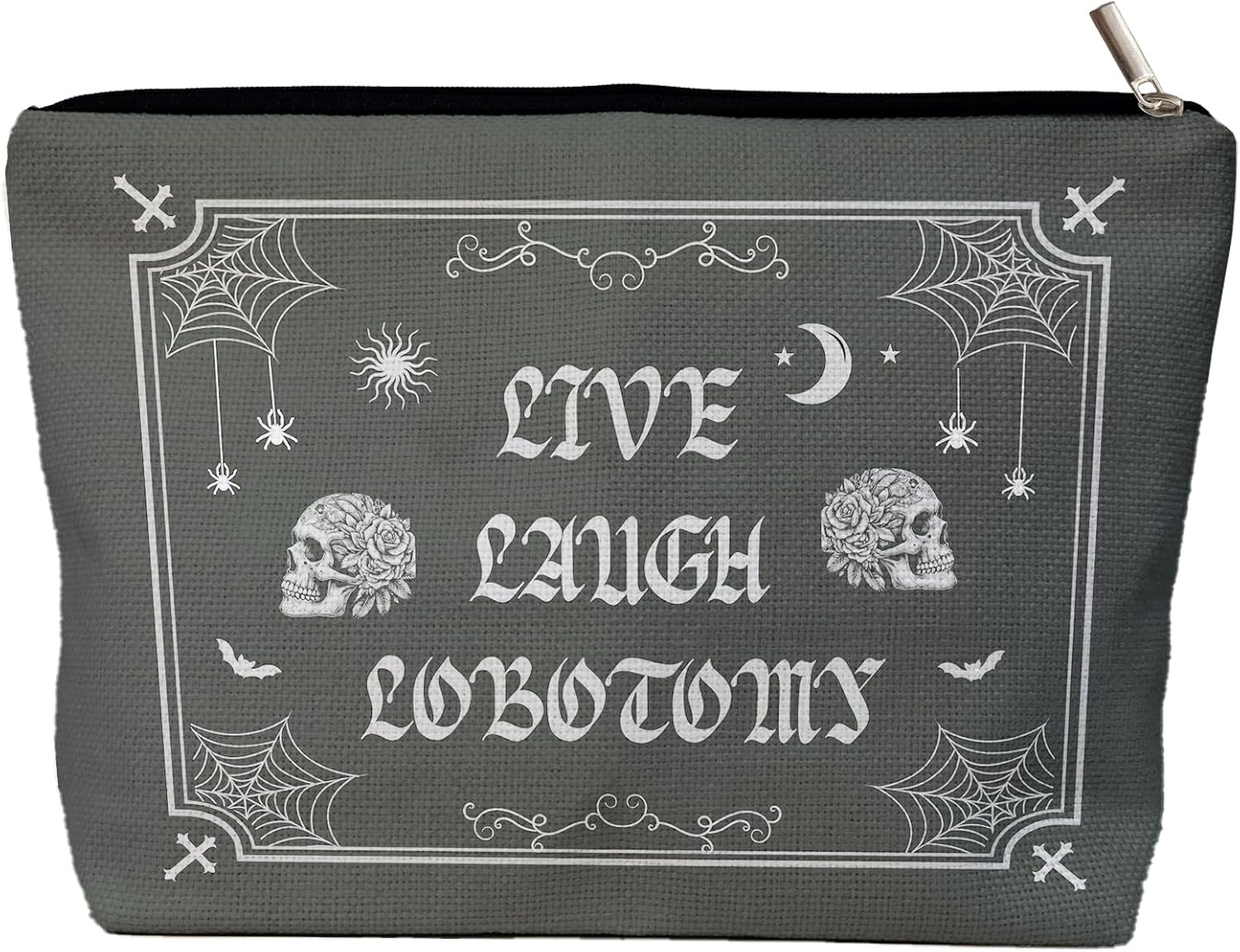 Goth Cosmetic Bag Zipper Pouch Travel, Live Laugh Lobotomy Makeup Bag