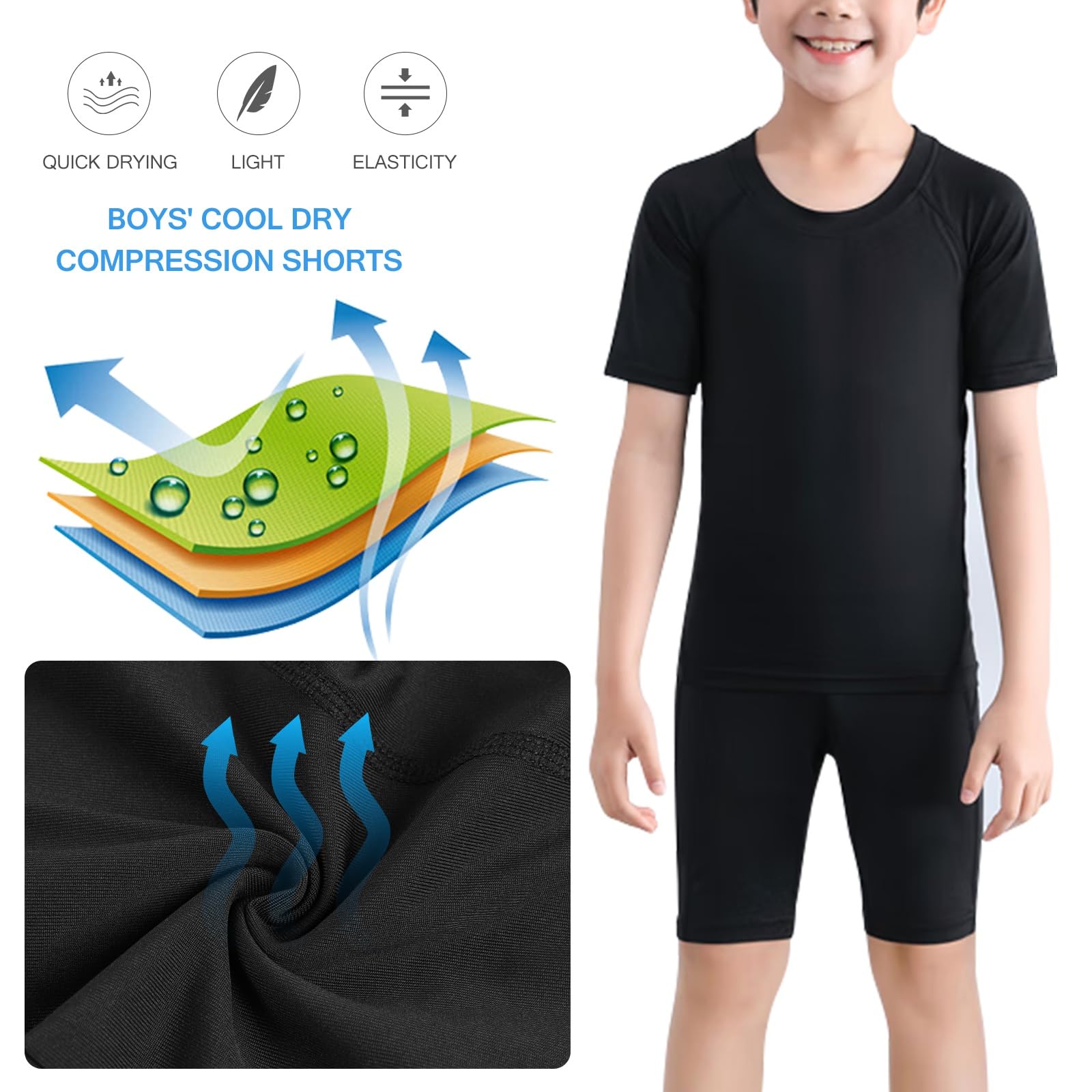 Hotfiary 2 Pack Pantaloncini a Compressione per Ragazzi, Biancheria Intima Atletica da Corsa per Bambini in Spandex, Boxer per Ragazzi Ad Asciugatura Rapida per L'allenamento di Basket 6-14 Anni
